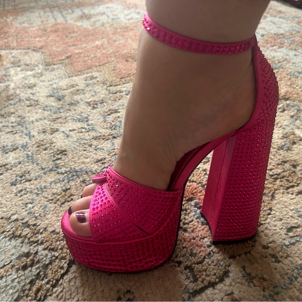 Pink Rhinestone Platform Heels - image 6